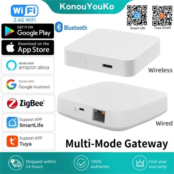Tuya ZigBee 3,0 Hub de enlace inteligente multimodo puente de casa inteligente WIFI Bluetooth aplicación remota Control inalámbrico para Alexa Google Home