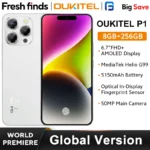 OUKITEL P1 Smartphone Pantalla AMOLED de 6,7 pulgadas MTK Helio G99 8GB 256GB Versión Global Cámara de 50MP 5150mAh NFC Android 14 Cellpho
