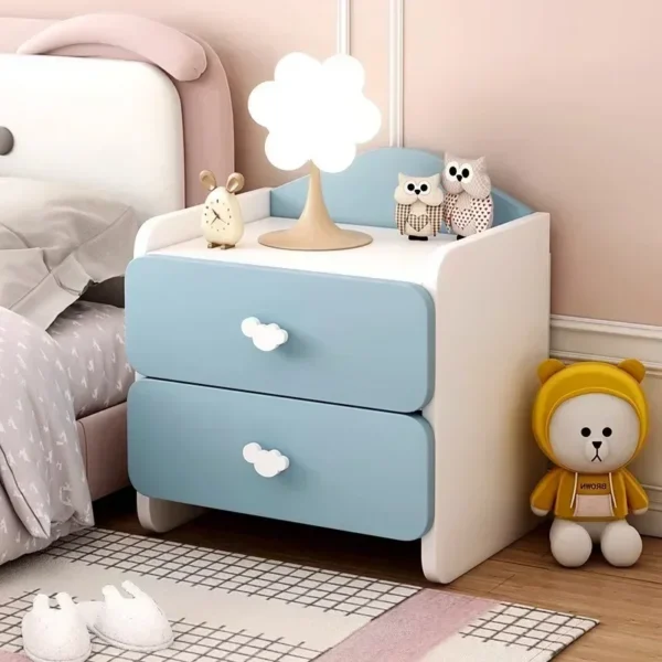 Mesita de noche moderna con cajones dobles, bonita mesita de noche para niños, armario blanco multifuncional para dormitorios de niñas - Imagen 2