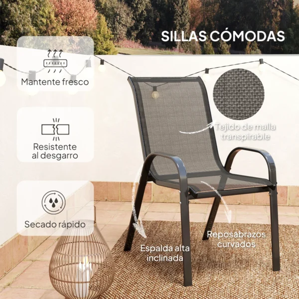 Outsunny Conjunto de Mesa y Sillas de Terraza Exterior de 3 Piezas Negro - Imagen 6