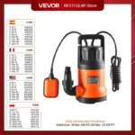 VEVOR Bomba Utilitaria Sumergible, 700W, 15700 L/H de Alto Flujo, Cabezal de 10,1m, Bomba Sumergible de Sumidero con Cable de Alimentación Largo para Drenar Agua de Piscina, Jardín, Estanque, Sótano