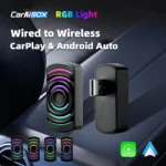 CarAIBOX RGB Light USB Plug and Play 2 en 1 inalámbrico CarPlay o Android Auto Box para Radio de coche con CarPlay con cable o Android auto