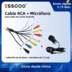 ESSGOO Radio para coche, micrófono de 3,5mm, cables de subwoofer, micrófono, Cable RCA de 20 pines para Kit de subwoofer de salida estéreo Android