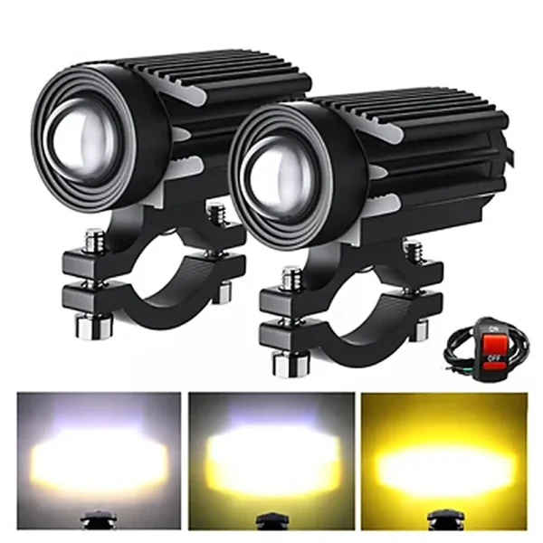 Luz de motocicleta 60W, auxiliar frontal todoterreno para motocicleta, 6000lm, 6000k/3000k, luz Led de conducción superbrillante, interruptor de 3 vías