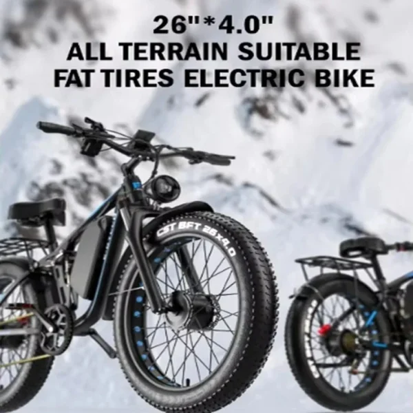 Bicicleta eléctrica de montaña, bici con Motor Dual potente, batería de litio 52V23AH, neumático ancho 26x3000 pulgadas, 4,0 W - Imagen 3