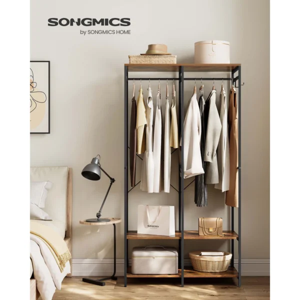SONGMICS Portable Wardrobe: Foldable Closet with Hanging Rods, Storage Shelves, Removable Hooks. 40x94.5x180cm, Freestanding.