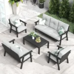 Juego de muebles de jardín de aluminio moderno, juego de conversación de mimbre para exteriores, juego de asientos de sofá para jardín