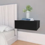 Mesita de noche flotante en madera contrachapada negra, mesita de noche montada en la pared de 40x30x15 Cm con cajón, mesa de pared, estante de gabinete de almacenamiento