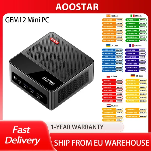 AOOSTAR-Mini PC GEM12 Max, AMD Ryzen 9 6900HX 8 Core hasta 4,9 GHz, 32GB DDR5 RAM 1TB PCle 4,0 SSD, HDMI 2,1 + DP 1,4 + USB 4 + Ty