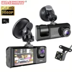 Cámara de salpicadero Dvr 3 para coche,amara coche delantera grabar，camara para vehiculo，dashcam coche， grabadora de vídeo frontal y trasera con visión nocturna IR, 1080P