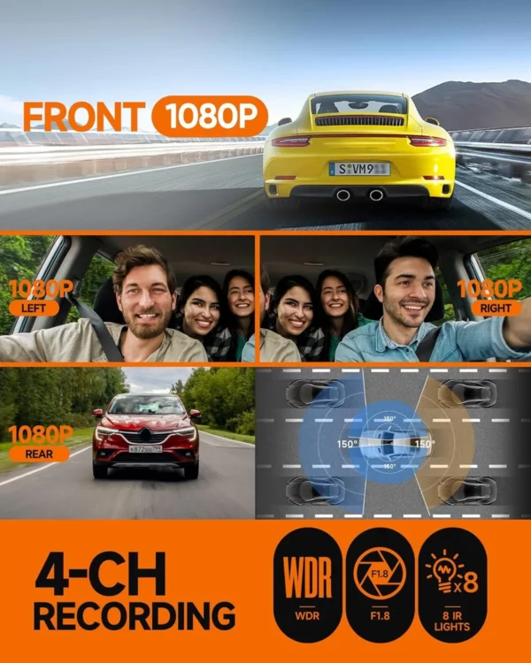 Cámara de salpicadero GPS 4CH 4*1080P DVR para coche 360 ° Cámara de coche de todos los lados, Dashcam de 4 lentes, Monitor de estacionamiento 24H, grabadora de vídeo automática de visión nocturna - Imagen 2