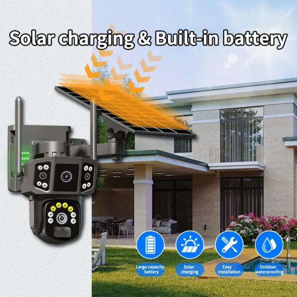 Cámara solar sim 4G, lente dual 4K, 10X, cámara de red de seguridad exterior, televisión solar de circuito cerrado WIFI inalámbrica, V380 - Imagen 3