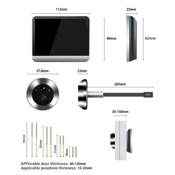Yuezhe-mirilla de puerta inteligente Tuya de 3MP, Visor de ojos con ángulo de visión amplio de 120 ° , WiFi, IR, detección PIR, c - Imagen 6