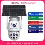 Cámara JOOAN 4K WiFi PTZ para exteriores, cámara IP Solar inalámbrica de doble lente, seguridad PIR, visión nocturna, seguimiento automático de batería, cámaras CCTV