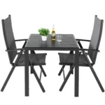 Juego de mesa y sillas de jardín de exterior de aluminio de 3 piezas, 2 sillas plegables ajustables con respaldo alto y mesa de 75x75x72 cm