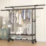 Estantes de tela de pie de acero grueso para interiores, perchero ajustable para ropa, perchas plegables para habitación