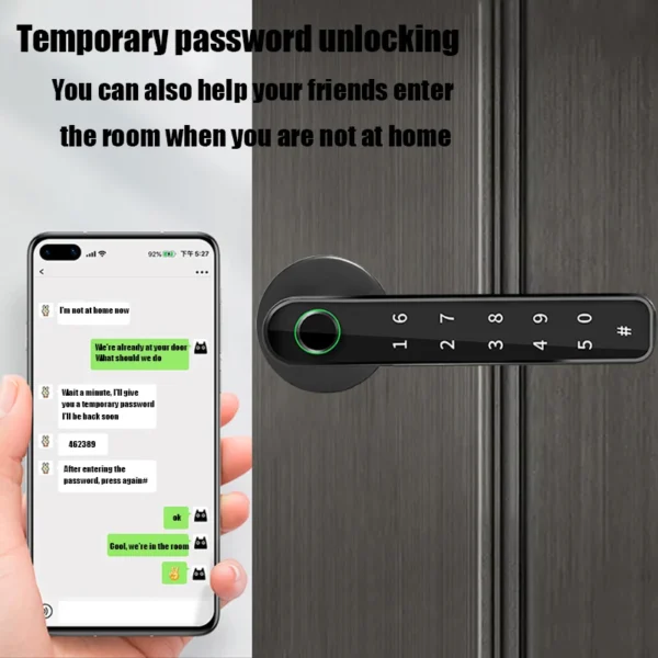 Tuya-cerradura inteligente con Control remoto por Bluetooth, cerradura con contraseña y huella dactilar, biométrica eléctrica, cerradura de puerta con pestillo único, envío desde España - Imagen 5