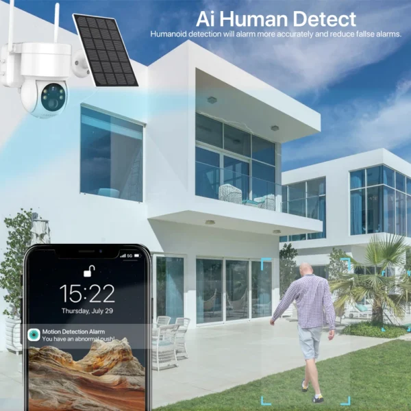 Cámara PTZ HD de 4MP con WiFi para exteriores, cámara IP Solar inalámbrica con batería integrada, cámara de seguridad de videovigilancia, tiempo de espera prolongado - Imagen 4