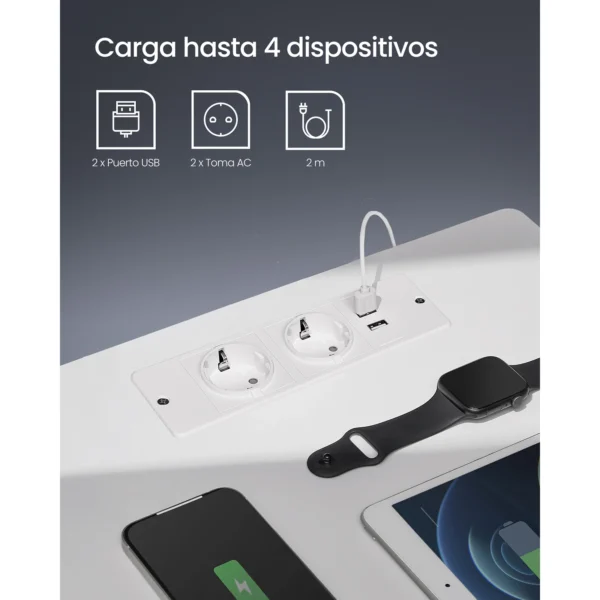 VASAGLE Mesita de Noche con Estación de Carga, Mesa Auxiliar con Luces LED Ajustables, con Cajón, 2 Tomas AC, 2 Puertos USB, Moderno, para Dormitorio, Salón, Blanco Nube/Negro Ceniza - Imagen 4