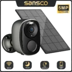 SANSCO 5MP Cámara de vigilancia solar WIFI PIR Detección de movimiento 110 ° CCTV de protección de seguridad de batería inalámbrica para exteriores gran angular