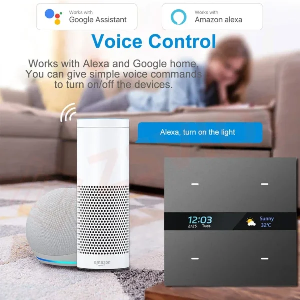 Interruptor Zigbee inteligente Tuya con pantalla de tiempo meteorológico, función de detección de movimiento humano, interruptor de botón de luz de pared de 4 entradas, control remoto - Imagen 2