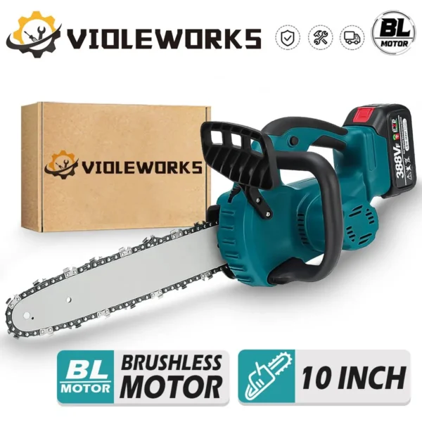 Motosierra eléctrica sin escobillas de 10 pulgadas, sierra de cadena de mano inalámbrica, herramienta de corte de ramas de árboles de madera para jardín, batería Makita de 18V