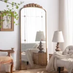 Espejo de pie de cuerpo completo, Espejos de suelo dorados de lujo, decoración artística Irregular para el hogar, decoración estética para habitación, Gabinetes grandes