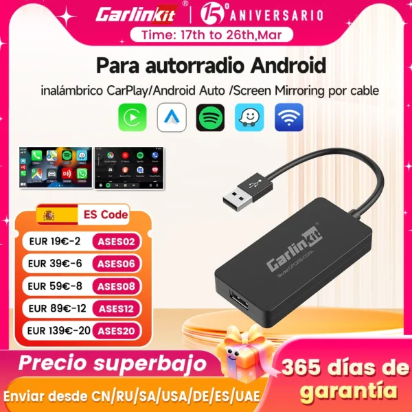 LoadKey y Carlinkit con cable y inalámbrico CarPlay inalámbrico Android Auto Dongle para modificar la pantalla Android coche Ariplay Smart Link IOS15