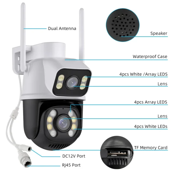 Cámara IP 4K de 8MP con doble lente, cámara de vigilancia con pantalla Dual, Wifi, impermeable, visión nocturna IR a Color, seguimiento automático, aplicación ICSEE - Imagen 6