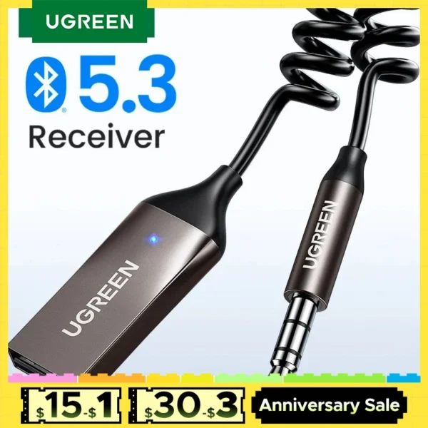 UGREEN-receptor Bluetooth 5,3, adaptador manos libres para coche, Kits de Audio AUX, Jack de 3,5mm, receptor inalámbrico de música para coche, transmisor BT