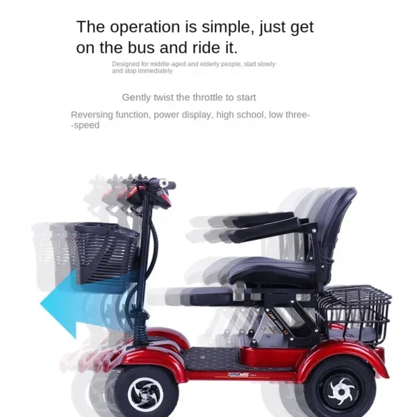 Exportación de scooter para personas mayores, vehículo eléctrico de cuatro ruedas, scooter para adultos, vehículo plegable de cuatro ruedas de una sola tracción para discapacitados - Imagen 3