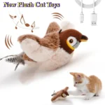 Juguetes interactivos para gatos , pájaro eléctrico con hierba gatera (con hierba gatera), juguete de peluche chirriante activado por tacto para mascotas, recargable por USB