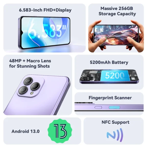 Cubot Global versión Android Smartphone P80, teléfono Android 13, 8 GB de RAM, 256 GB/512 GB de ROM, NFC, pantalla grande de 6,583", cámara de 48 MP - Imagen 2