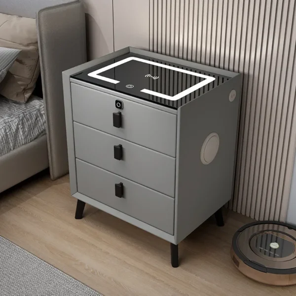 Mesita de noche con Altavoz Bluetooth inteligente, minimamente moderna, armario inteligente para el hogar con luces y carga inalámbrica - Imagen 3