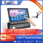 Podofo-REPRODUCTOR Multimedia con pantalla retráctil para coche, autorradio Universal de 7 pulgadas con Android, Carplay, WIFI, Bluetooth, FM, 1DIN