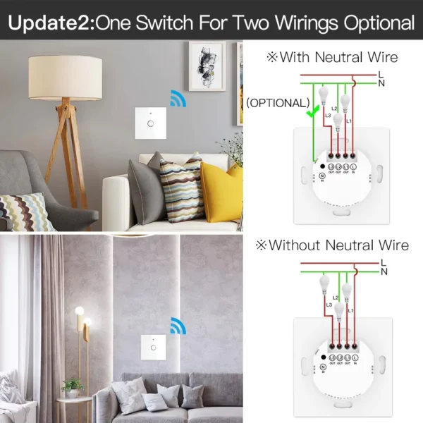 ZigBee-interruptor inteligente táctil de pared, 1/2/3/4 entradas, botón de pared de control de luz LED sin neutro/con cable, voz inteligente con Alexa y Google Home - Imagen 3