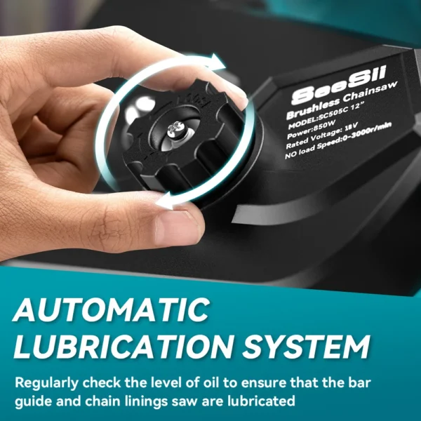 SEESII-motosierra eléctrica inalámbrica de 12 pulgadas, kit de sierra de cadena para corte de madera, sierra de poda para jardín, juegos de herramientas eléctricas sin escobillas - Imagen 4