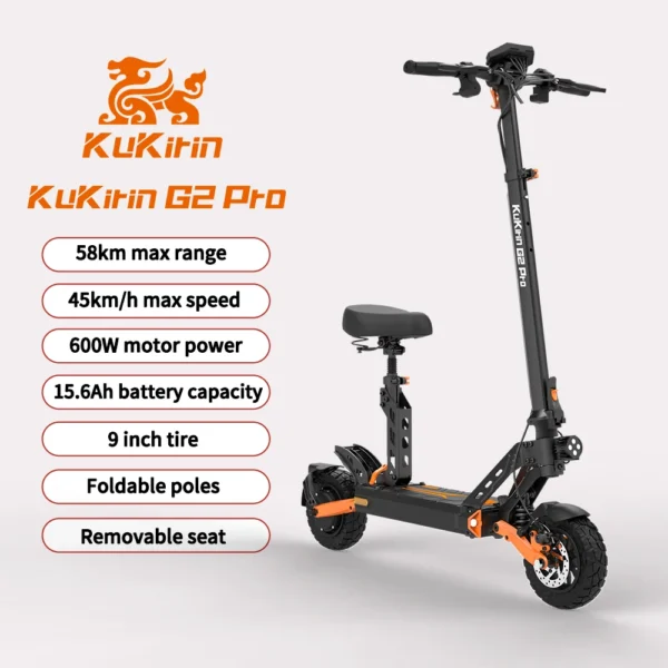 Kukirin-patinete eléctrico G2 Pro con asiento, Motor de 1000W, 48V, batería de 15,6 Ah, velocidad de 45 KM/H, rango de 58KM - Imagen 2