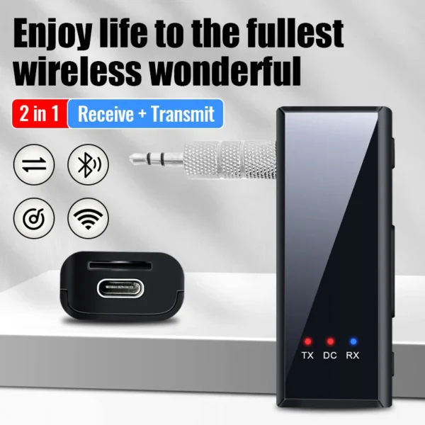 Transmisor receptor de Audio Bluetooth 5,4 2 en 1, adaptador inalámbrico estéreo Hifi, AUX de 3,5 MM con micrófono para coche, TV, PC, altavoz con cable - Imagen 2