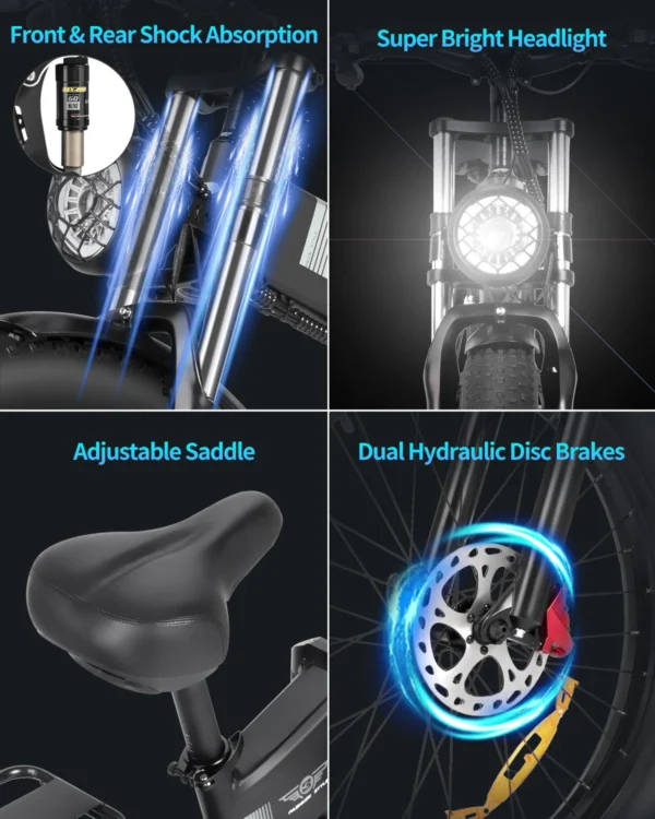 Ridstar H26 PRO bicicleta eléctrica plegable H26 PRO, bici con Motor de 1500W, batería de 48V 23ah, freno hidráulico, neumático ancho de 26x4,0 pulgadas - Imagen 6