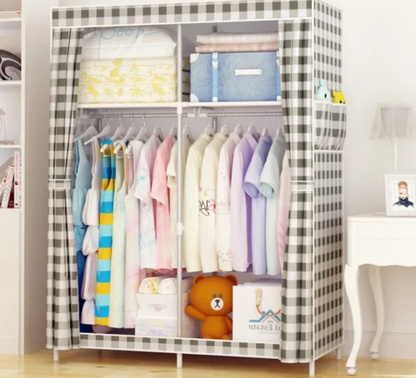 Armario De Tela Organizador de Ropa Plegable Modular lona ropero estante guardar ropero resistente al polvo - Imagen 2