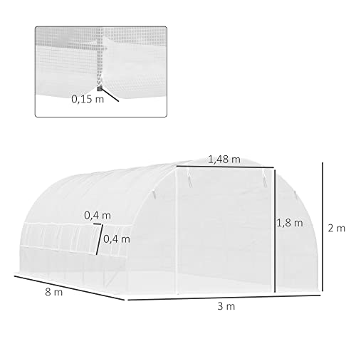 Invernadero túnel 8x3x2m con 12 ventanas