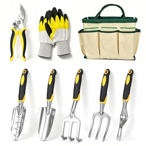 8 Piezas Juego de Herramientas de Jardín - Kit de Jardinería con Bolsa, Trasplantadora,
