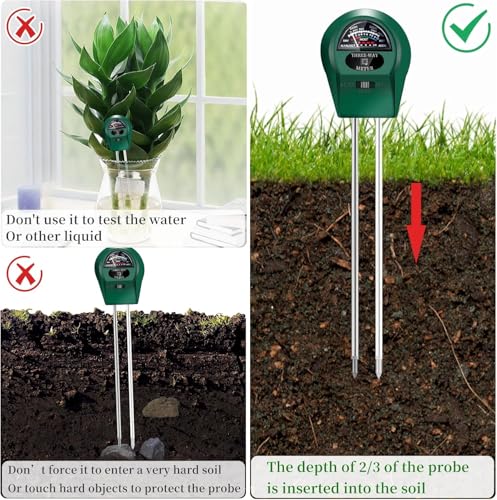 3 en 1 Medidor Humedad Plantas, Medidor PH Tierra, Medidor de Humedad/Luz/PH del Suelo,
