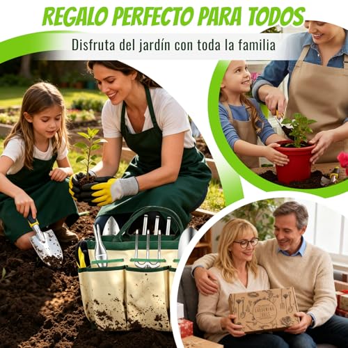 8 Piezas Juego de Herramientas de Jardín - Kit de Jardinería con Bolsa, Trasplantadora,
