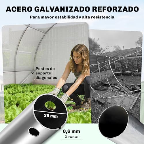 Invernadero túnel 6x3x2m con puerta con bisagras