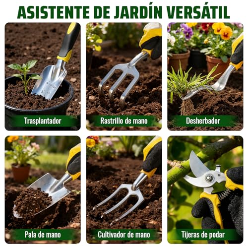 8 Piezas Juego de Herramientas de Jardín - Kit de Jardinería con Bolsa, Trasplantadora,
