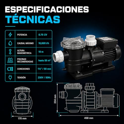 Bomba de piscina 14400 L/h 75M 0.75 CV 550 W