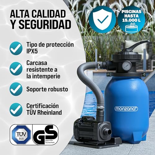 Depuradora de piscina MONZANA filtro de arena 5000 L/h 15.000 L 38mm 180W
