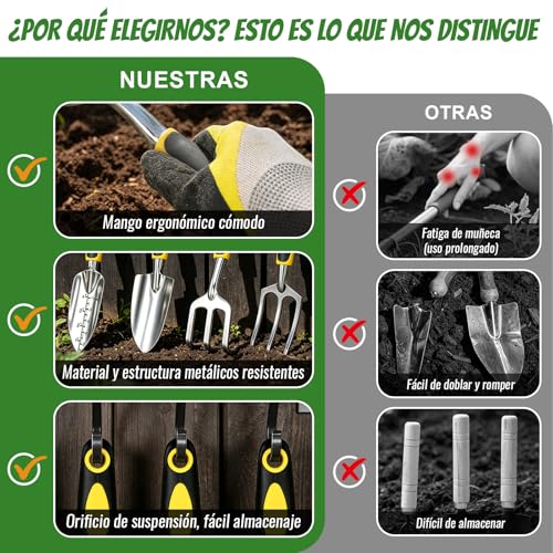 8 Piezas Juego de Herramientas de Jardín - Kit de Jardinería con Bolsa, Trasplantadora,